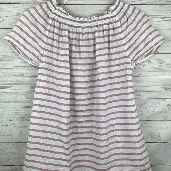 Line New beachlunchlounge Smocked Pink and White Striped Linen Top - Picture 2 of 4